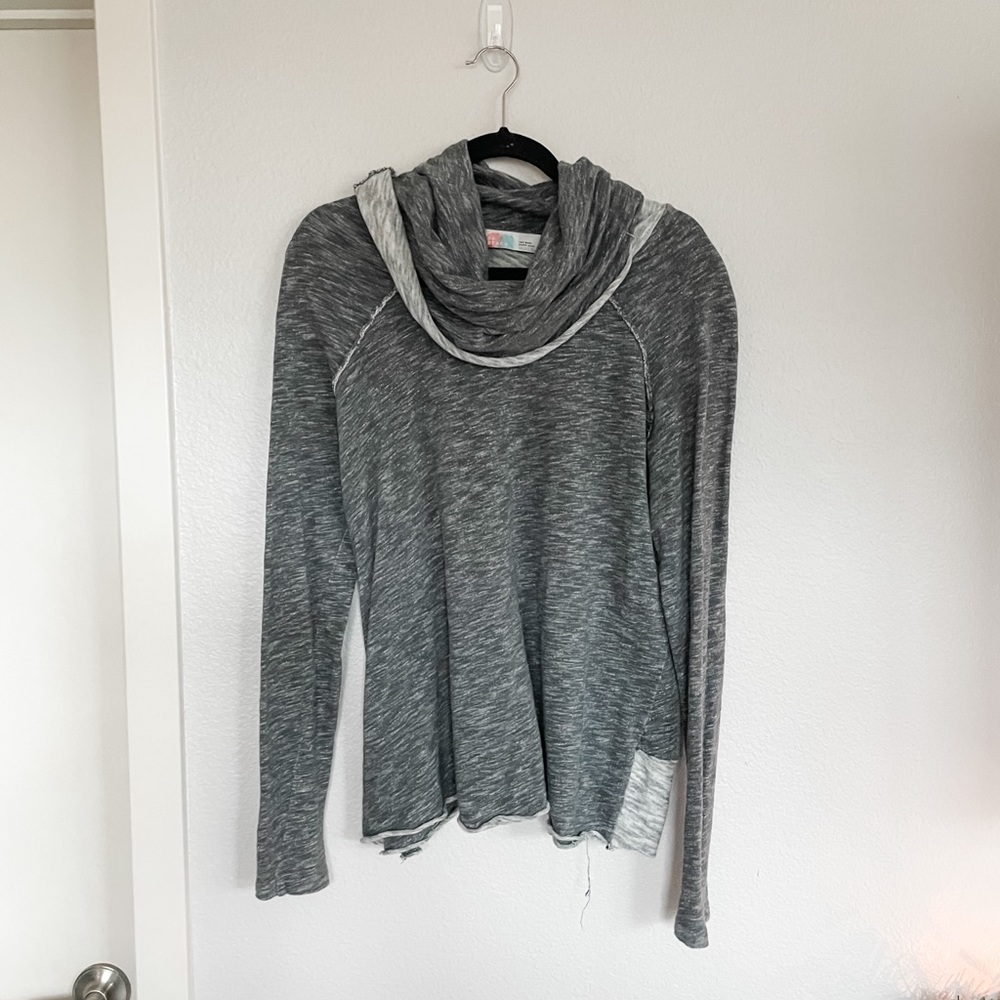 Heather Gray Sweater with Gathered Hood